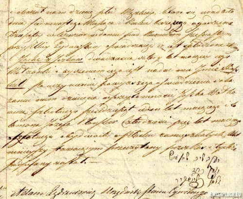 Birth certificate of Chaskiel Szenwic, son of Jakub Lewin and Jacheta (source: State Archives in Płock, Akta stanu cywilnego wyznania mojżeszowego gminy wyznaniowej Płock, birth certificate no. 68 of 1816)